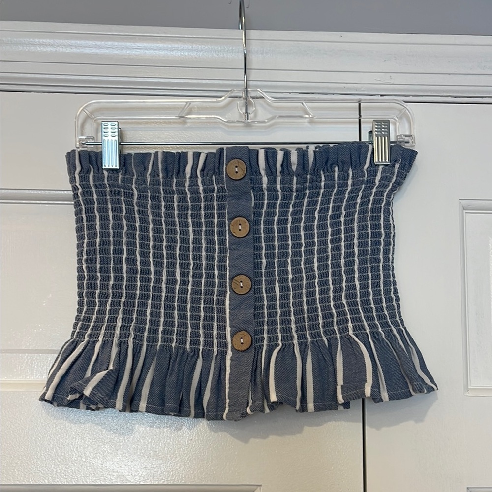 Ocean Drive Blue and White Strapless Top